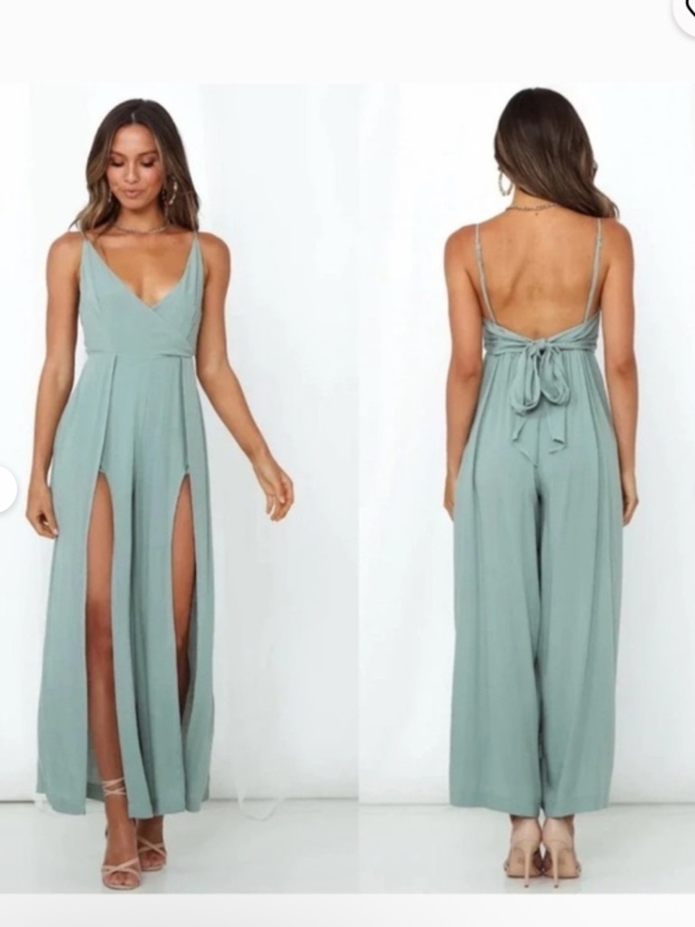 HELLO MOLLY  Green  Tie Back Split Leg Jumpsuit US Size 6 New